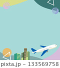 飛行機とビルと空のある都会的な風景イラスト バナー背景　バナーフレーム 133569758