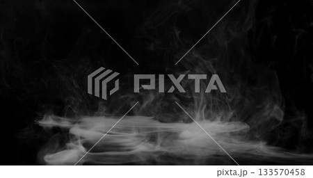 Super Slow Motion of White Surface Smoke Texture Isolated on Black Background. VFX element for overlay. Super Slow Motion of White Surface Smoke Texture Isolated on Black Background. VFX element for overlay. 133570458