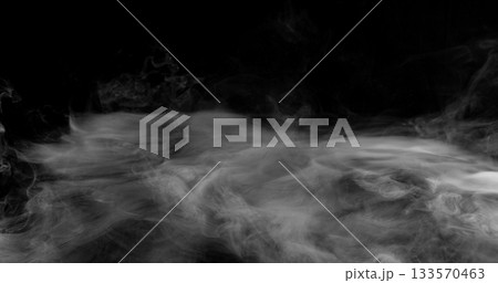 Super Slow Motion of White Surface Smoke Texture Isolated on Black Background. VFX element for overlay. Super Slow Motion of White Surface Smoke Texture Isolated on Black Background. VFX element for overlay. 133570463