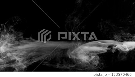 Super Slow Motion of White Surface Smoke Texture Isolated on Black Background. VFX element for overlay. Super Slow Motion of White Surface Smoke Texture Isolated on Black Background. VFX element for overlay. 133570466