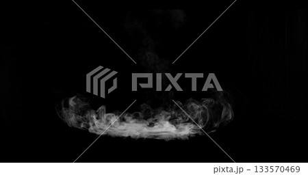 Super Slow Motion of White Rounded Smoke Texture Isolated on Black Background. VFX element for overlay. 133570469