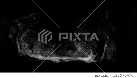 Super Slow Motion of White Rounded Smoke Texture Isolated on Black Background. VFX element for overlay. 133570470