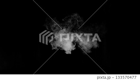 Super Slow Motion of White Rounded Smoke Texture Isolated on Black Background. VFX element for overlay. 133570477