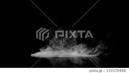 Super Slow Motion of White Rounded Smoke Texture Isolated on Black Background. VFX element for overlay. 133570488