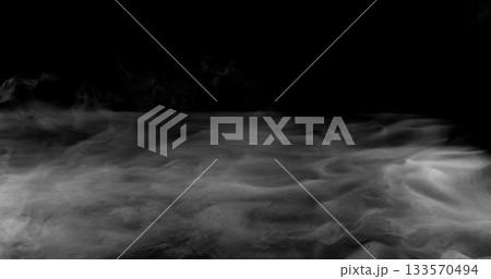 Super Slow Motion of White Surface Smoke Texture Isolated on Black Background. VFX element for overlay. 133570494