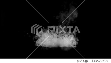 Super Slow Motion of White Rounded Smoke Texture Isolated on Black Background. VFX element for overlay. 133570499