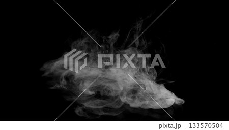 Super Slow Motion of White Rounded Smoke Texture Isolated on Black Background. VFX element for overlay. 133570504