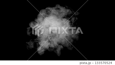 Super Slow Motion of White Rounded Smoke Texture Isolated on Black Background. VFX element for overlay. 133570524