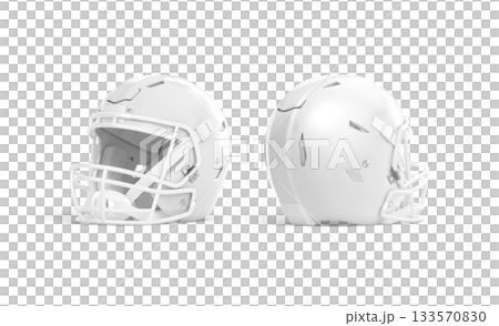 Blank white american football helmet mockup, side view, front back, png, transparent background, 3d rendering. Empty full face protective casque mock up cut out. 133570830