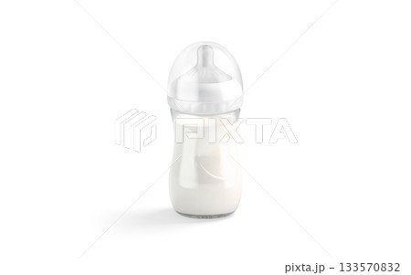 Blank white plastic baby bottle with milk mockup, png, transparent background, 3d rendering. Empty childcare drink botle with milky flow mock up, cut out. Blank white plastic baby bottle with milk mockup, png, transparent background, 3d rendering. Empty childcare drink botle with milky flow mock up, cut out. 133570832