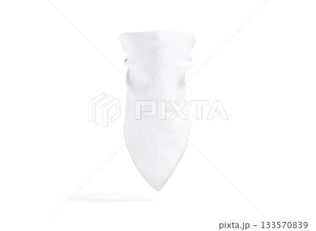Blank white bandana neck wrap mockup, png, transparent background, 3d rendering. Empty fabric tied balaclava for western protection mock up, cut out. Blank white bandana neck wrap mockup, png, transparent background, 3d rendering. Empty fabric tied balaclava for western protection mock up, cut out. 133570839