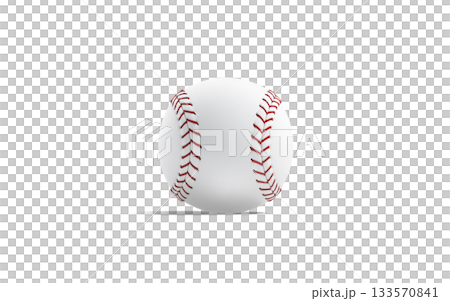 Blank white baseball ball with red seam mockup, png, transparent background, 3d rendering. Empty circle sports equipment for pitching, cut out. 133570841