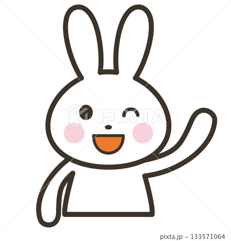 手を上げて挨拶するかわいいうさぎのキャラクターの上半身イラスト 手を上げて挨拶するかわいいうさぎのキャラクターの上半身イラスト 133571064