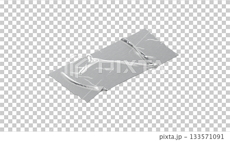 Blank silver rectangle adhesive tape mockup, png, transparent background, 3d rendering.  133571091