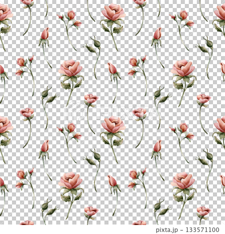 Roses buds seamless pattern on white background. Dusty pink garden Victorian flower. Watercolor hand painted floral illustration for wedding design home textile fabric cosmetic package wrapping paper Roses buds seamless pattern on white background. Dusty pink garden Victorian flower. Watercolor hand painted floral illustration for wedding design home textile fabric cosmetic package wrapping paper 133571100