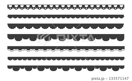 Scalloped edge lace border, textile frill stripe. scalloped border, frame, pattern isolated. Zigzag edge border, cutout decoration line frame collection 133571147