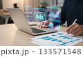 Digital advertising and marketing analytics concept. professional analyzes ad performance dashboard, showcasing customer engagement insights, social media strategy, audience targeting, ROI measurement 133571548