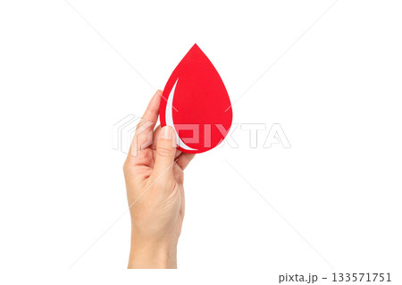 Red blood drop symbol in hand, isolated, PNG Red blood drop symbol in hand, isolated, PNG 133571751