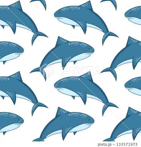 Seamless pattern of cartoon style shark swimming on a white background for marine and ocean summer design. 133571973