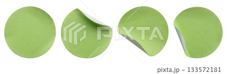 Blank green round adhesive paper sticker label set isolated on white background Blank green round adhesive paper sticker label set isolated on white background 133572181
