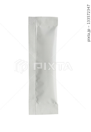Blank white sachet packaging for food cosmetic and medicine isolated on white background 133572347