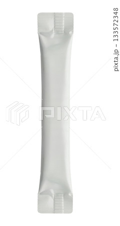 Blank white sachet packaging for food cosmetic and medicine isolated on white background 133572348