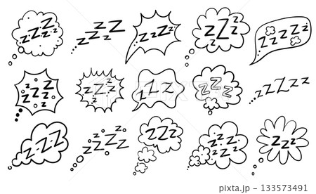 Set of Zzzz sounds in comic conversation bubbles, representing sleep and snore sounds. Set of Zzzz sounds in comic conversation bubbles, representing sleep and snore sounds. 133573491