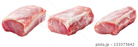 Set of fresh raw meat cuts, pork loin whole, isolated on transparent background. Fresh meat for cooking, food preparation, and advertisement. 133573642