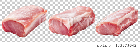 Set of fresh raw meat cuts, pork loin whole, isolated on transparent background. Fresh meat for cooking, food preparation, and advertisement. 133573642