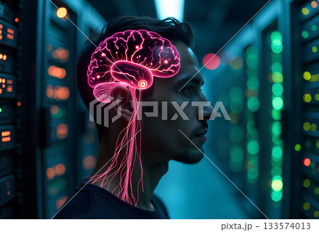 beautiful young woman in a server room 133574013