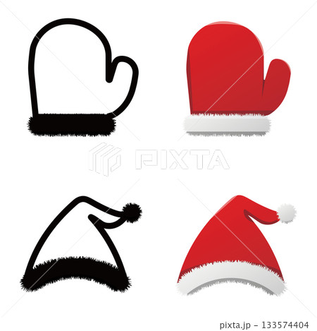 サンタの手袋と帽子のアイコンセット 133574404