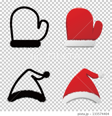 聖誕手套和帽子圖示集 133574404