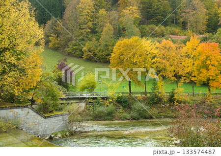 Beautiful autumn park with colorful vibrant trees in seasonal landscape Beautiful autumn park with colorful vibrant trees in seasonal landscape 133574487