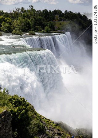 Majestic Niagara Falls Cascading Under a Bright Blue Sky 133574586