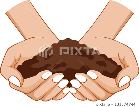 Two hands gently holding rich brown soil symbol of care for nature growth 133574744