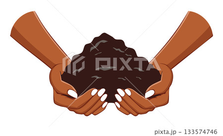 Warm toned hands cupping fresh soil showing support for plants roots and healthy environment 133574746