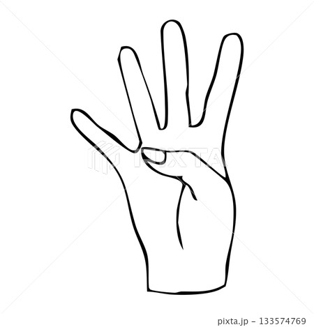 4本指で数える手のジェスチャー｜シンプル線画・ベクターアイコン 133574769
