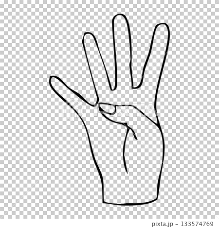 4本指で数える手のジェスチャー｜シンプル線画・ベクターアイコン 133574769