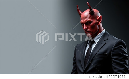 A man in a suit standing with his back to the camera. His attire suggests a professional setting, possibly an office environment 133575051