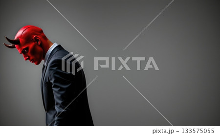 A man in a suit stands with his back to the camera, looking downwards 133575055