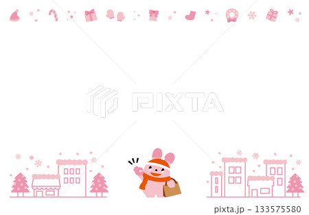 冬の街とOKをする買い物うさぎフレーム 133575580