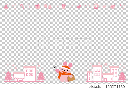 冬の街とOKをする買い物うさぎフレーム 133575580