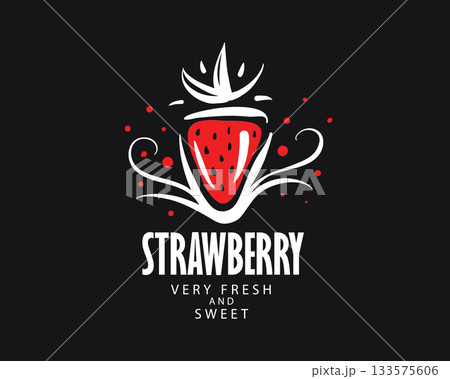 Hand-drawn vector strawberry logo on black background 133575606