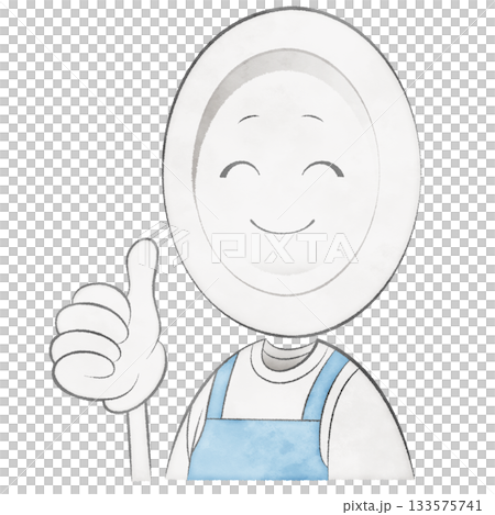 エプロンをつけたお皿のキャラクター(グッド・にっこり) エプロンをつけたお皿のキャラクター(グッド・にっこり) 133575741