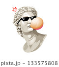 Classical statue bust with pixel sunglasses and bubble gum vector 133575808