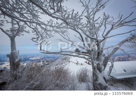 Korean Winter On a snowy day atop Deogyusan Mountain at Deogyusan National Park near Muju, South Korea. 133576069