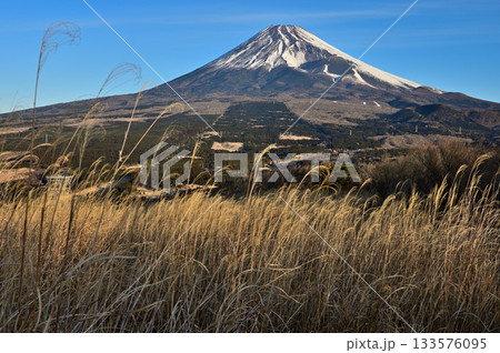 愛鷹山塊の越前岳 朝日射す山地と富士山 愛鷹山塊の越前岳 朝日射す山地と富士山 133576095