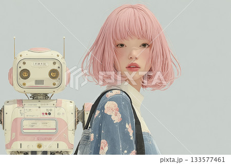 絵美シリーズ：ロボットの後を歩く絵美 133577461