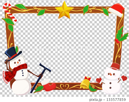 クリスマスを祝う雪だるまたちのイラストフレーム1/6 133577859