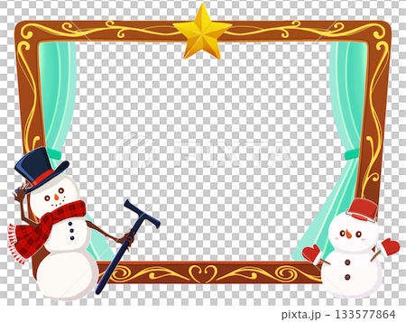 Illustration frame 5/6 of snowmen celebrating Christmas Illustration frame 5/6 of snowmen celebrating Christmas 133577864